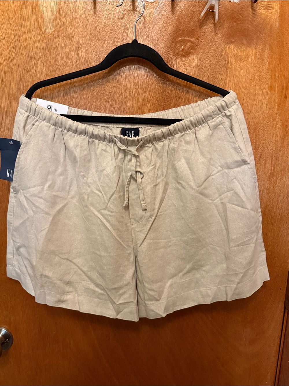 GAP Linen-Blend Drawstring Shorts — Beige